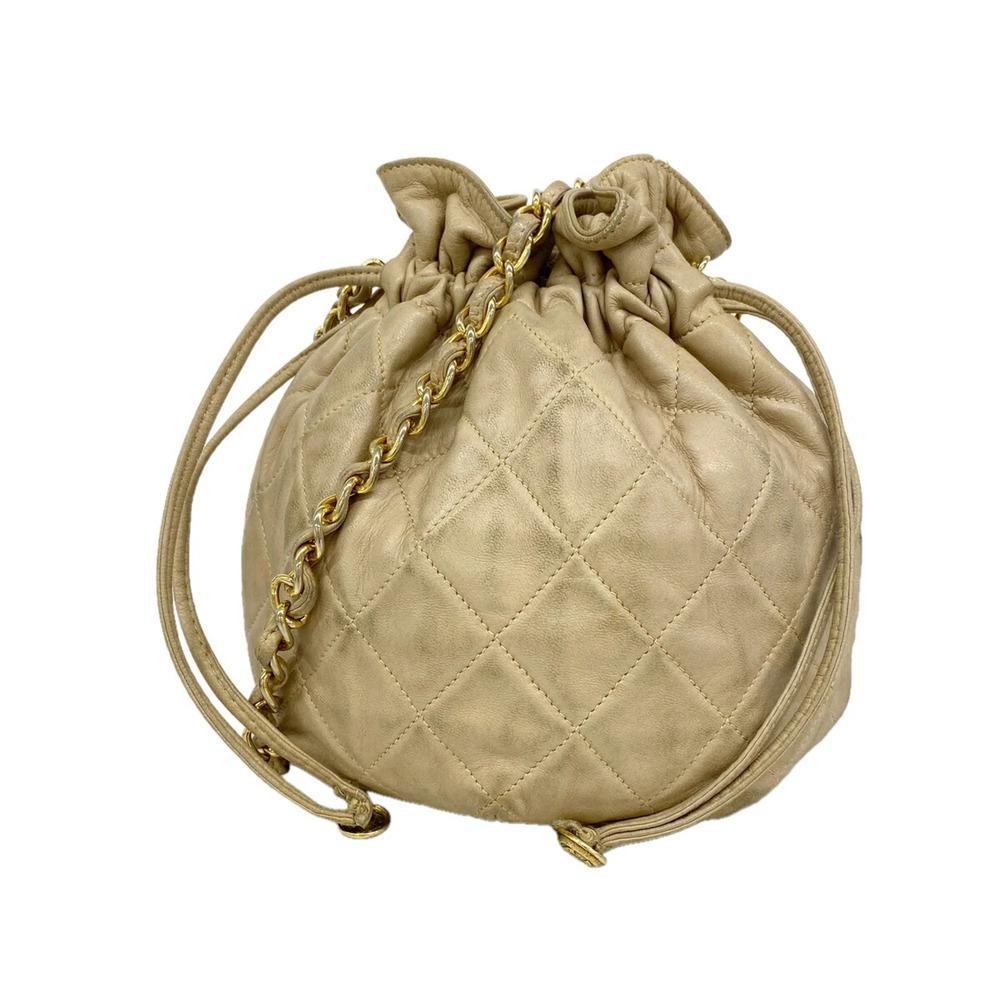 Chanel Matelassé Chain Shoulder Bag, Lambskin, Beige, Women's